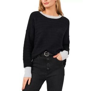 Vince Camuto Colorblocked-Trim Sweater In Rich Black - M